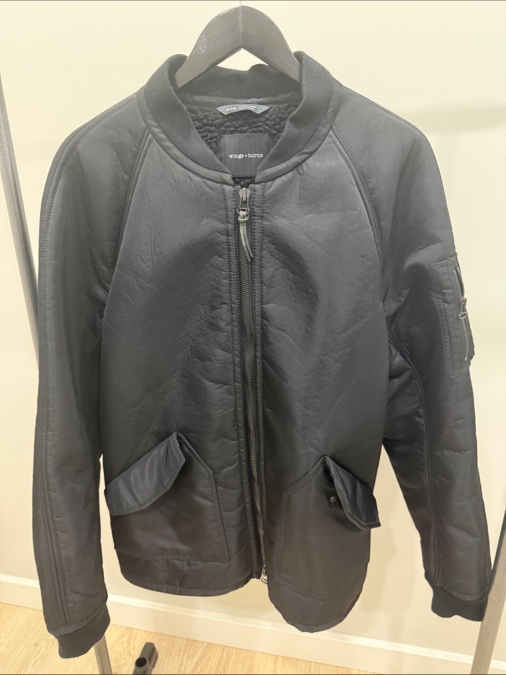 Wings + Horns Black Quilted Bomber Jacket